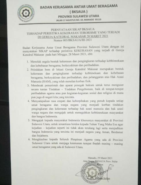 BKSAUA Sulut Tolak Segala Bentuk Kekerasan di NKRI